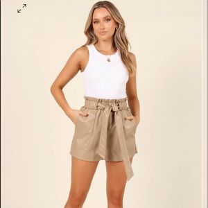 PAIGE FAUX LEATHER SHORTS - TAUPE